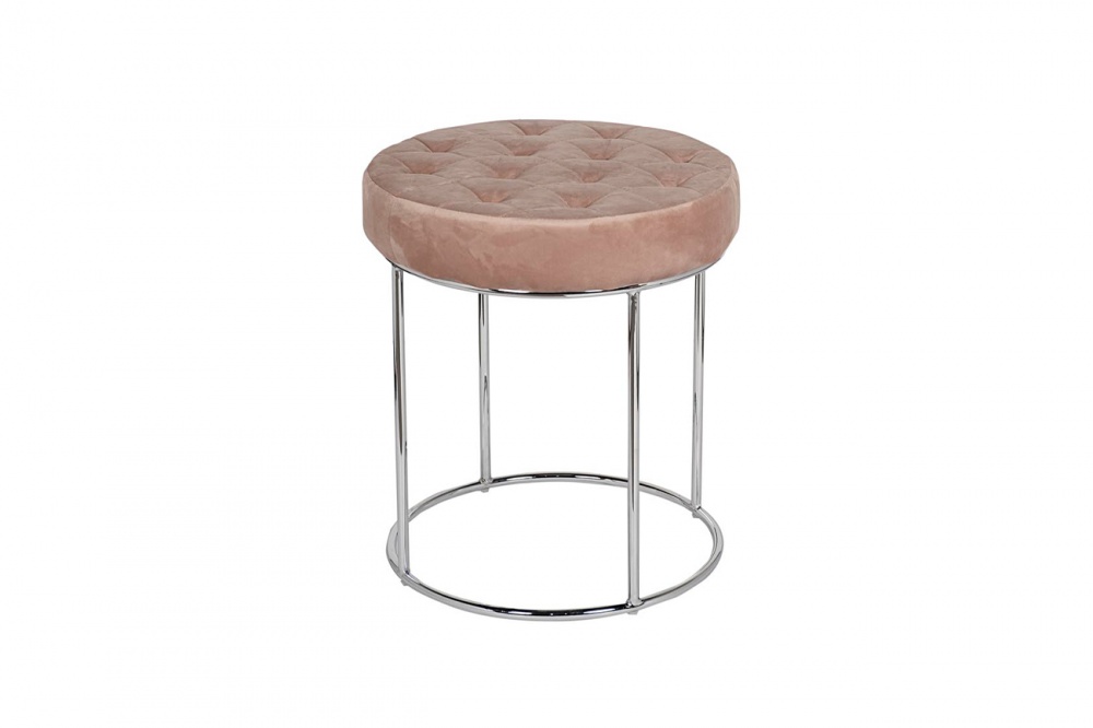 Банкетка велюр розовый/хром d40*50см