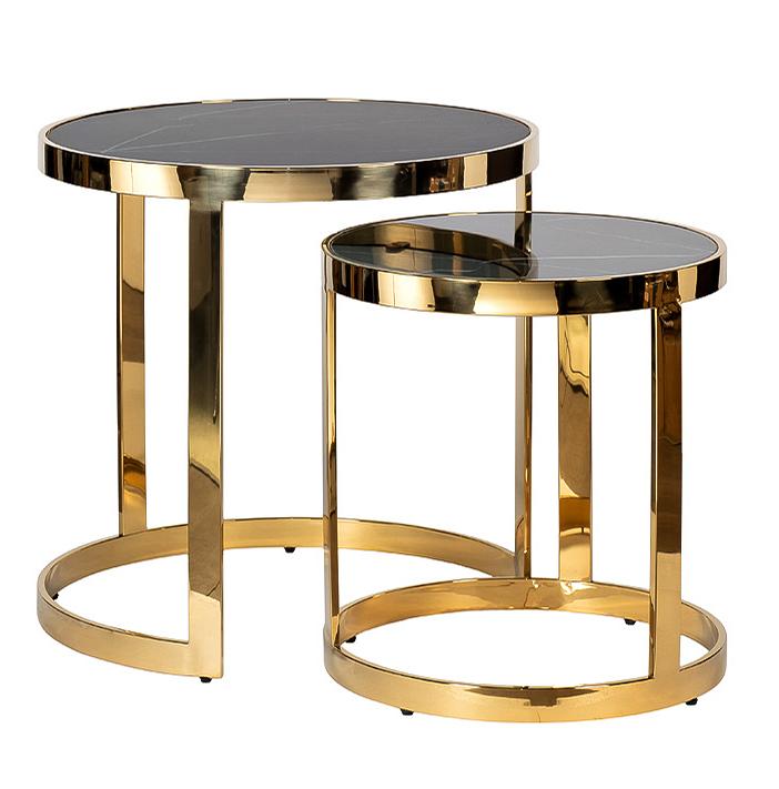 Столы (наб 2шт) стекло чер.мрам/зол 47ED-ET081S-GOLD