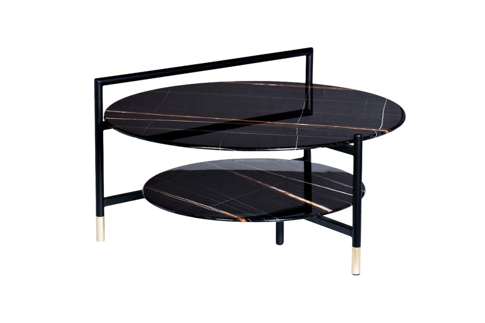 Стол журнальный круглый с полкой, черный 30B-872 BL